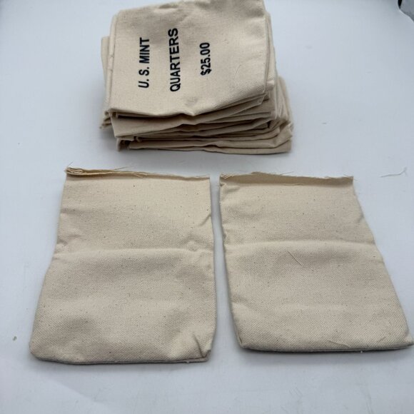 20 x EMPTY U.S. Mint Quarters Coin Bags $25.00 Canvas Heavy Duty TOP CUT 6x5 - Picture 2 of 4